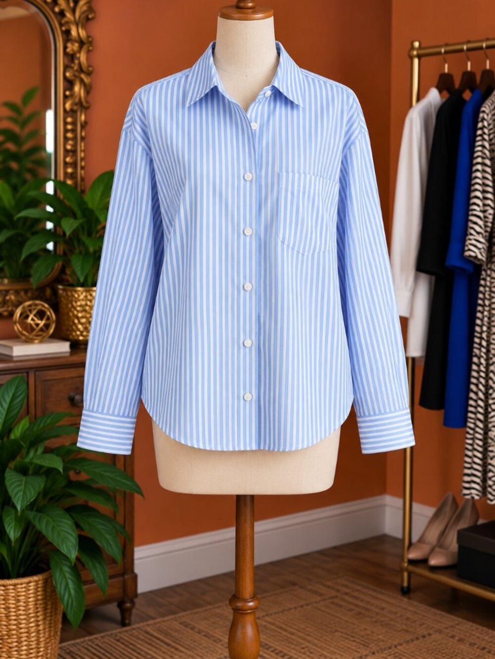 H&M Blue and White Striped Button Down Shirt